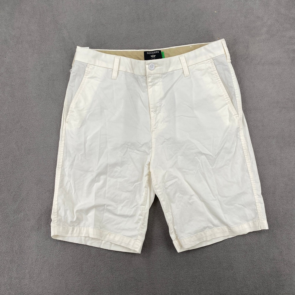 Dockers Mens Waterless Chino Shorts Off White Cream Size 32 Flat Front Casual